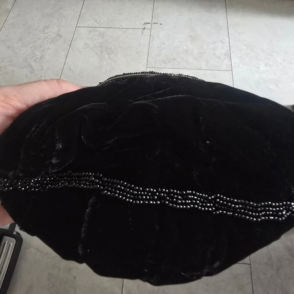 Vintage Vanessa Black Velvet Beaded Evening Bag Crossbody Snake Chain Strap